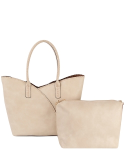 2in1 Fashion Stitch Shopper Bag COL001-2 BEIGE